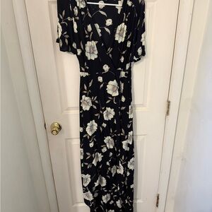 Lulu's Black Floral Wrap Maxi Dress with Cream Blooms